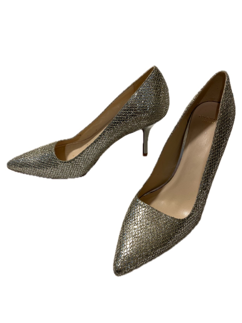 Cole Haan Silver Sequin with Gold Mesh Pointed-Toe Glitter Pumps Size 9.5